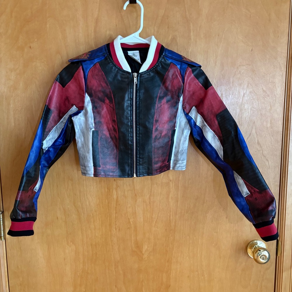 Disney‎ Descendants Red Moto Jacket Kids 11/12 Red Blue Faux Leather Cropped